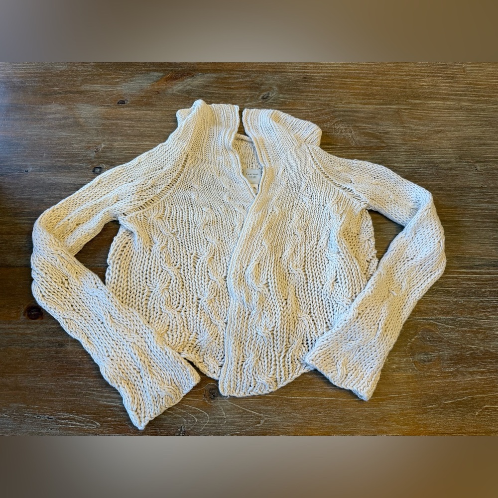 WOMENS GARNET HILL OFF-WHITE 100% LINEN CABLE KNIT SWEATER CARDIGAN, SMALL